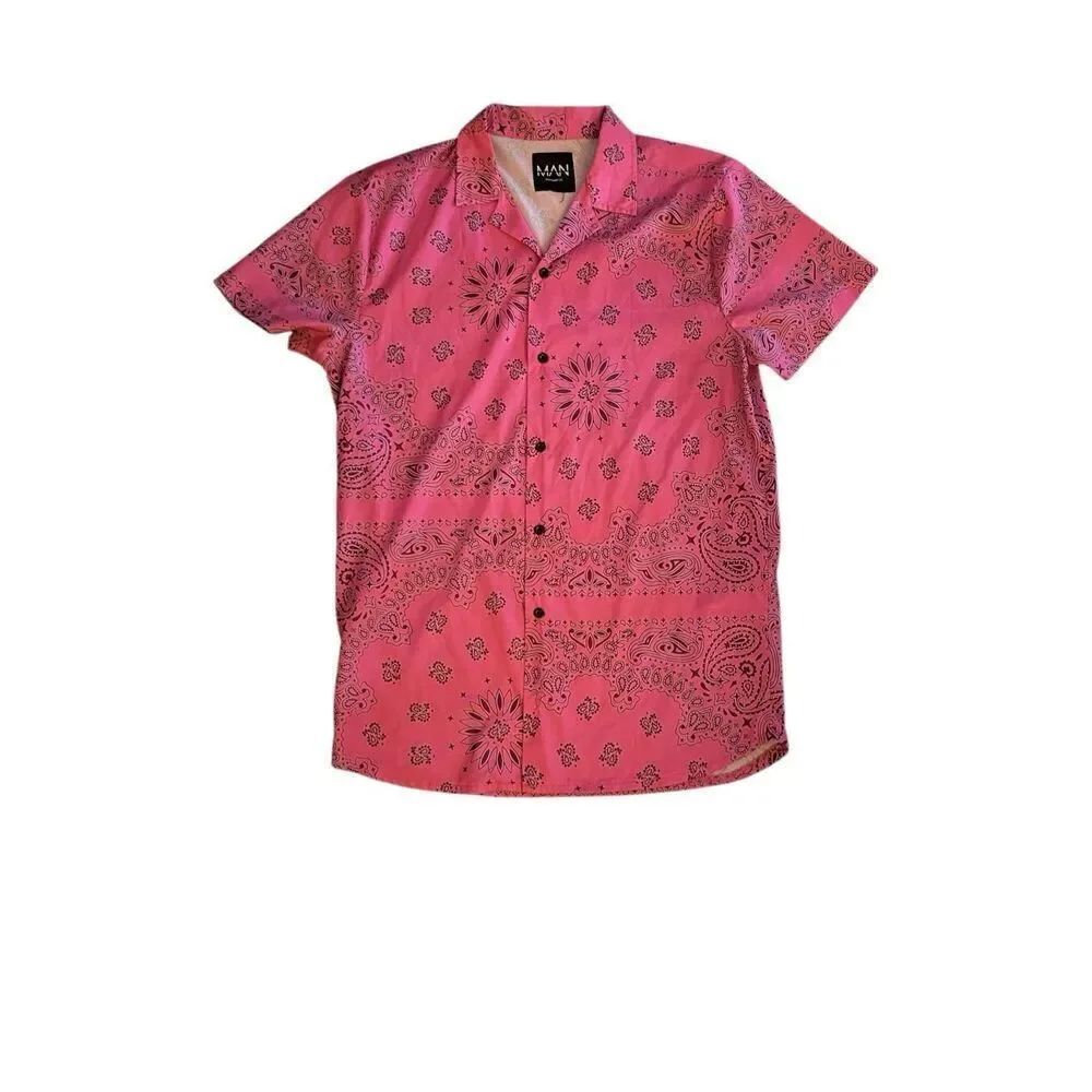 BOOHOO MAN BANDANA PRINT BUTTON UP
